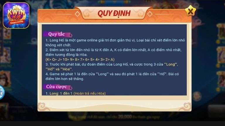 Luật chơi Long Hổ tại KWIN68